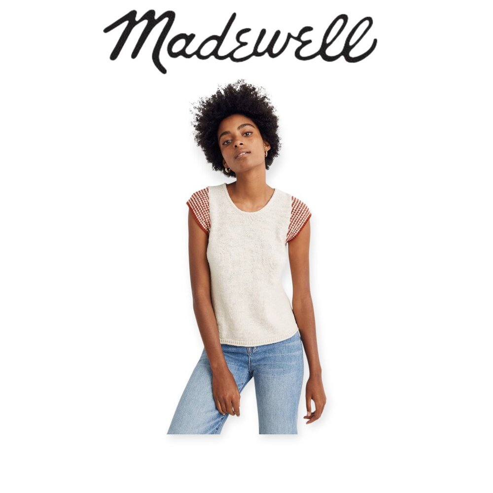 Madewell Ivory and burnt orange Striped Sleeve Tee